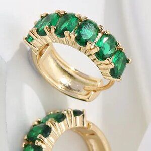 18K GOLD DIPPED COPPER BASE DARK GREEN ELLIPSE CUBIC ZIRCONIA EARRINGS